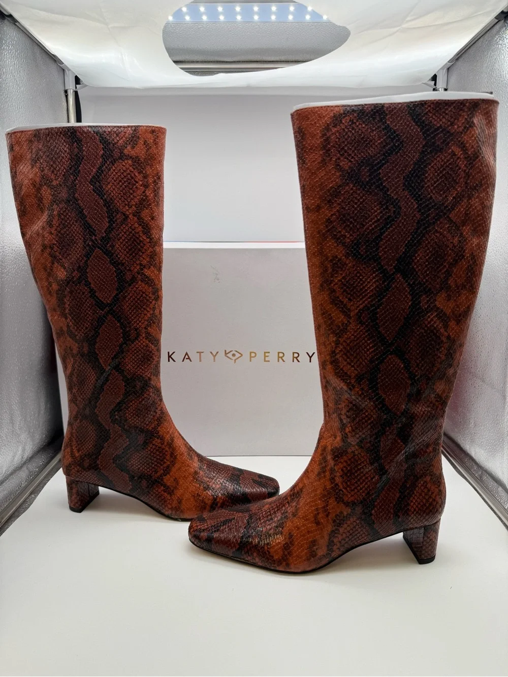 Katy Perry Collections Brown and Black Snake-Print Over-The-Knee Boots